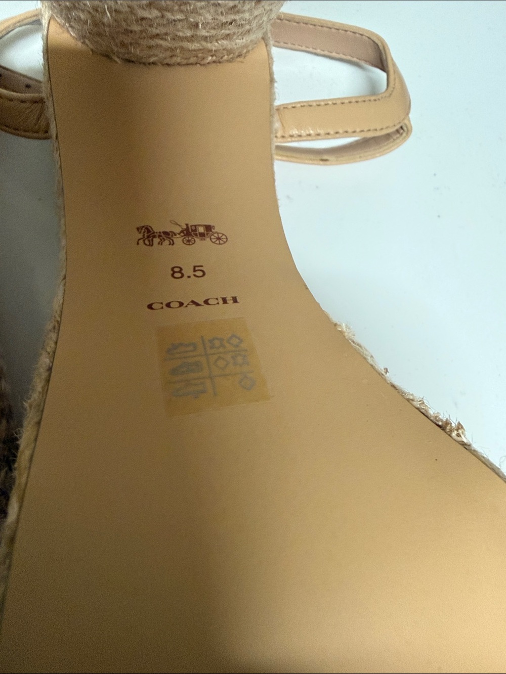 Coach Neutral Tan Braided Platform Block Heel Sandals - Picture 5 of 6